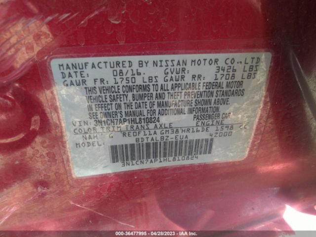 3N1CN7AP1HL810824 Nissan Versa Sedan Sv