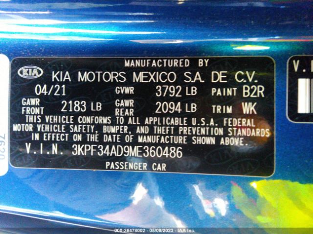 3KPF34AD9ME360486 KIA Forte Gt-line