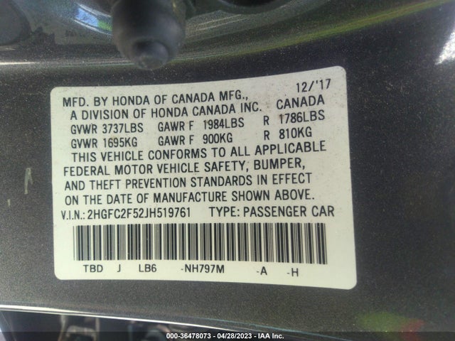 Honda Civic Sedan Lx 2018 2HGFC2F52JH519761 Image 10