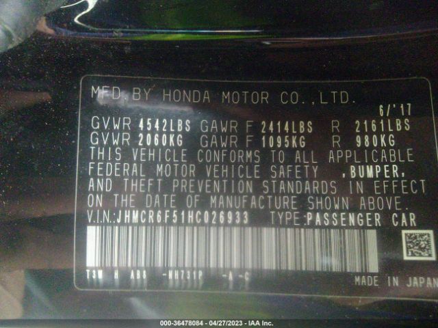 JHMCR6F51HC026933 Honda Accord Hybrid Ex-l