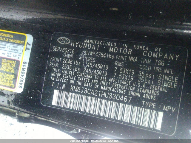 2017 HYUNDAI TUCSON SPORT VIN: KM8J3CA21HU330467