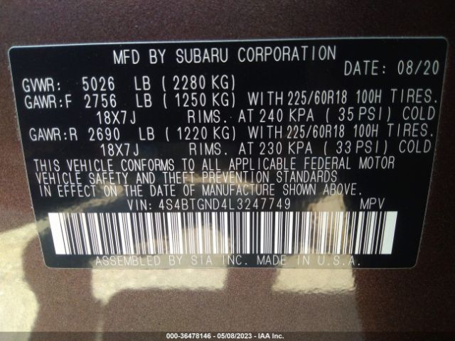 4S4BTGND4L3247749 Subaru Outback Limited Xt