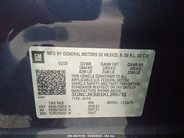 Chevrolet TRAX LS 2019 3GNCJKSB1KL285731 Image 10