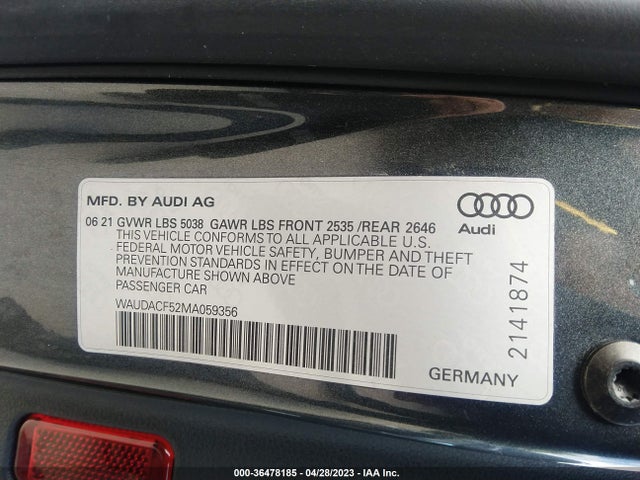 WAUDACF52MA059356 Audi A5 Sportback S Line Premium
