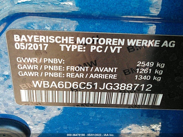 2018 BMW 6 Series, VIN: WBA6D6C51JG388712