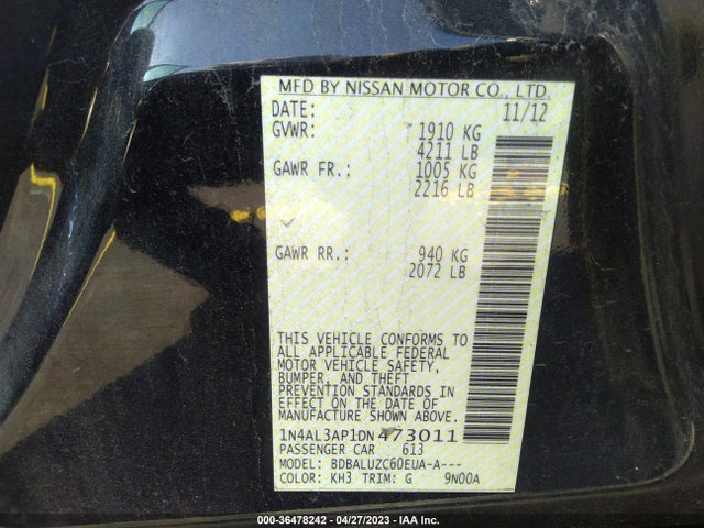 2013 NISSAN ALTIMA 2.5 SV VIN: 1N4AL3AP1DN473011