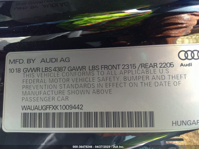 WAUAUGFFXK1009442 Audi A3 Sedan Premium/titanium Premium