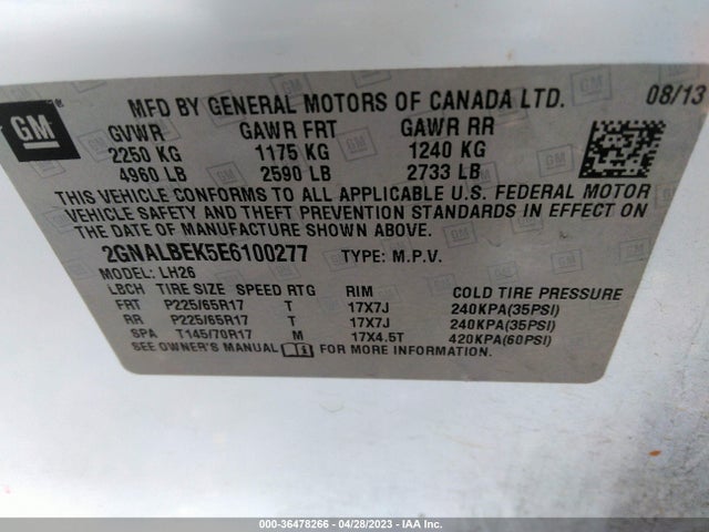 Chevrolet EQUINOX LT 2014 2GNALBEK5E6100277 Image 10