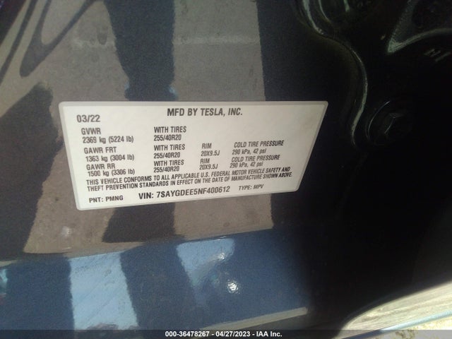 Tesla Model Y Long Range 2022 7SAYGDEE5NF400612 Image 10