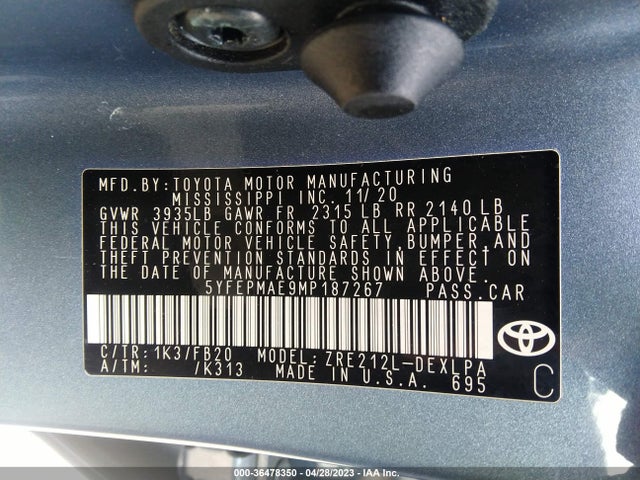 Toyota COROLLA LE 2021 5YFEPMAE9MP187267 Image 11