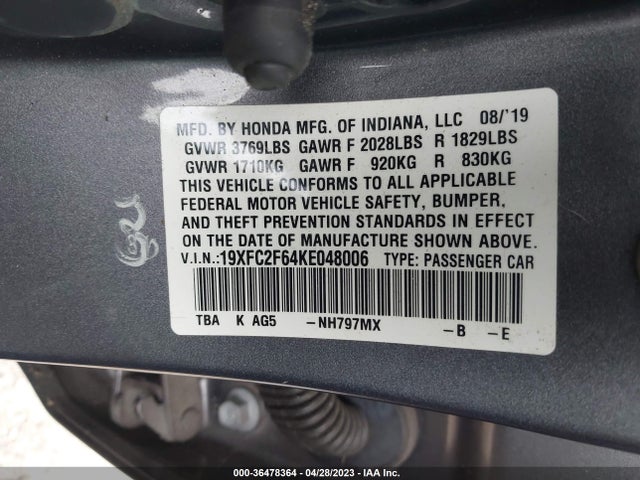 2019 HONDA CIVIC SEDAN LX VIN: 19XFC2F64KE048006