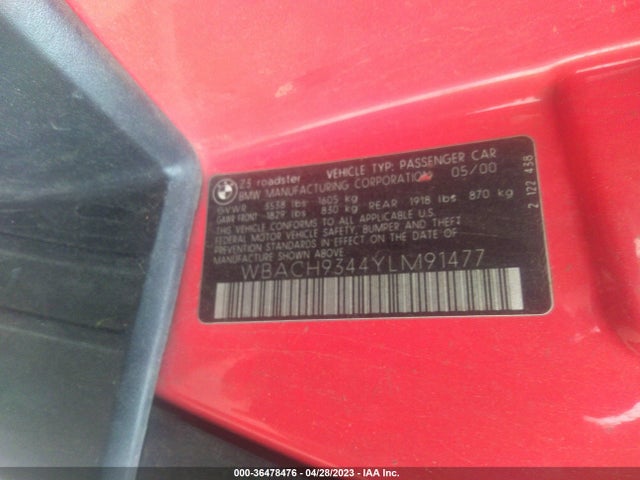 2000 BMW Z3 2.5L VIN: WBACH9344YLM91477