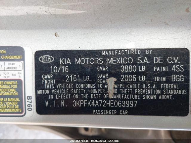 3KPFK4A72HE063997 KIA FORTE LX