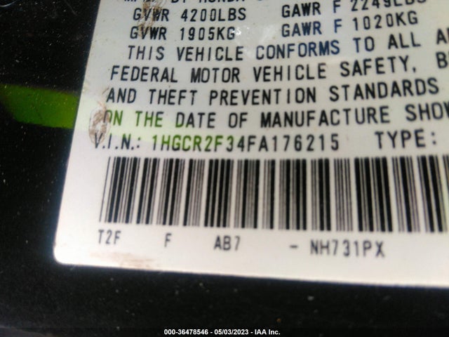 Honda Accord Sedan Lx 2015 1HGCR2F34FA176215 Image 9