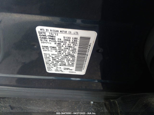 2013 NISSAN MURANO LE VIN: JN8AZ1MU5DW202935