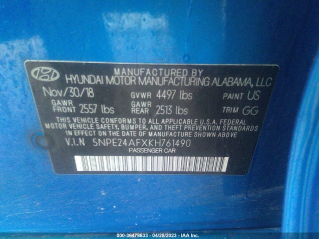 Hyundai SONATA SE 2019 5NPE24AFXKH761490 Image 10