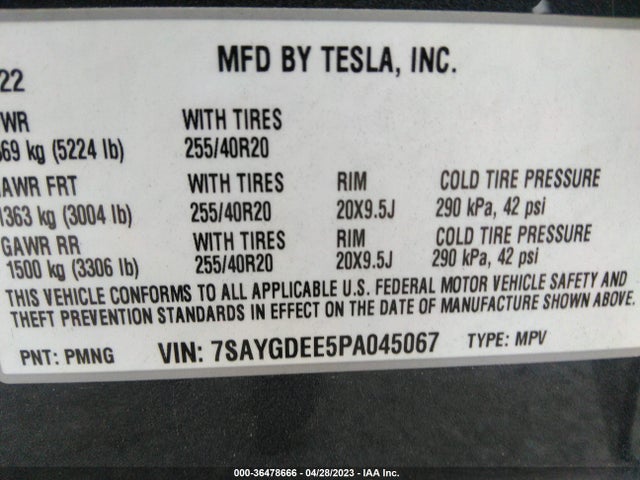 7SAYGDEE5PA045067 Tesla Model Y Long Range