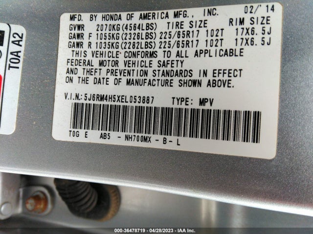 Honda CR-V EX 2014 5J6RM4H5XEL053887 Image 9