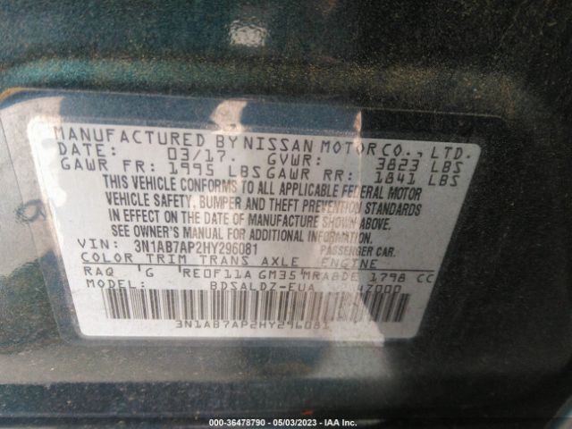 3N1AB7AP2HY296081 Nissan SENTRA SV