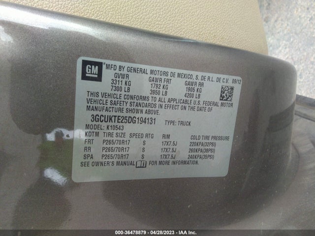 2013 CHEVROLET SILVERADO 1500 LTZ VIN: 3GCUKTE25DG194131