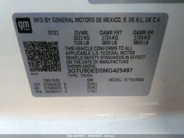 3GTU9DED5MG425497 GMC Sierra 1500 Slt