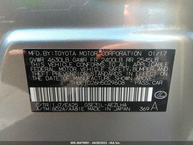 JTHBE1D26H5029608 Lexus Is Is 350