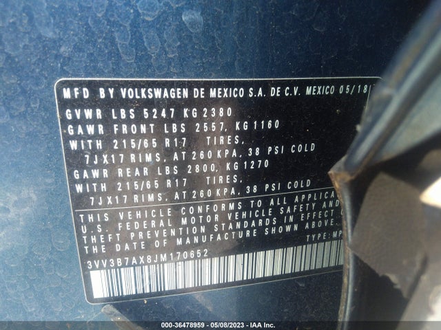 3VV3B7AX8JM170652 Volkswagen Tiguan Sel/se