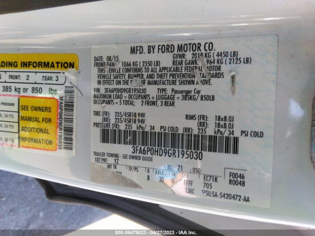 3FA6P0HD9GR195030 Ford FUSION SE