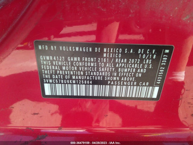 3VWC57BU6KM125864 Volkswagen Jetta S/se/r-line