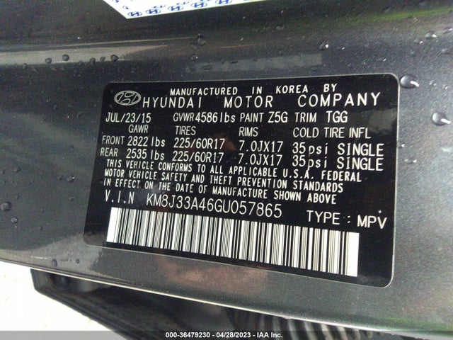 2016 HYUNDAI TUCSON SE VIN: KM8J33A46GU057865