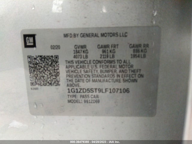Chevrolet MALIBU LT 2020 1G1ZD5ST9LF107106 Image 9