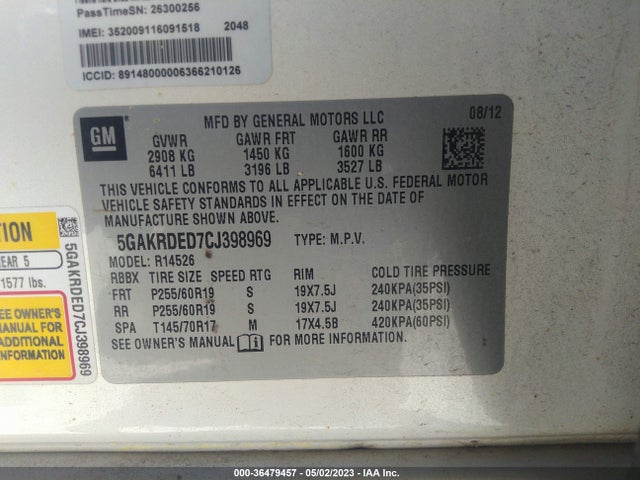 Aukcja sprzedaży 2012 Buick Enclave Premium, vin: 5GAKRDED7CJ398969, numer aukcji: 36479457