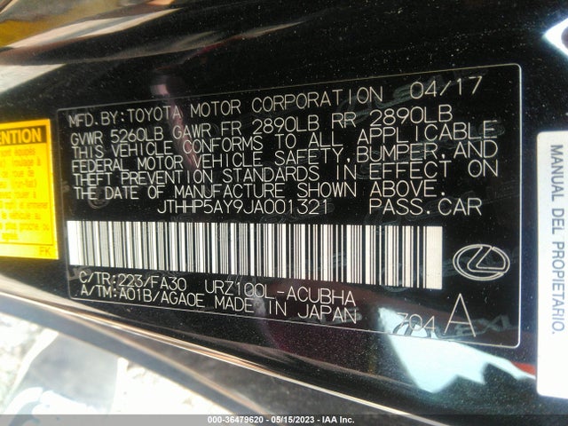 JTHHP5AY9JA001321 Lexus Lc Lc 500