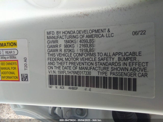 Honda Civic Hatchback Ex-l 2022 19XFL1H76NE017330 Image 10