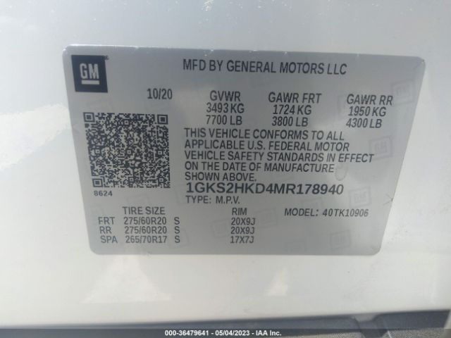 1GKS2HKD4MR178940 GMC Yukon Xl At4