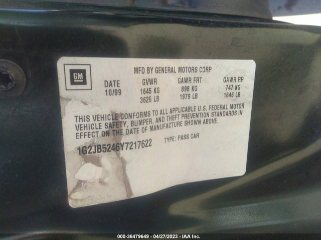 2000 PONTIAC SUNFIRE SE VIN: 1G2JB5246Y7217622