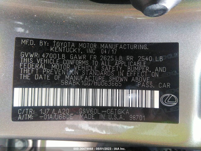 58ABK1GG7HU063665 Lexus Es Es 350