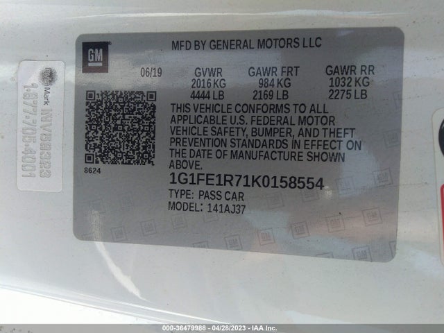 2019 CHEVROLET CAMARO 1SS VIN: 1G1FE1R71K0158554