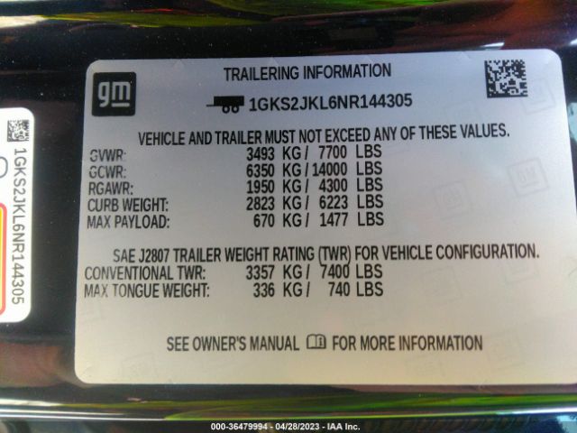 1GKS2JKL6NR144305 GMC YUKON XL DENALI
