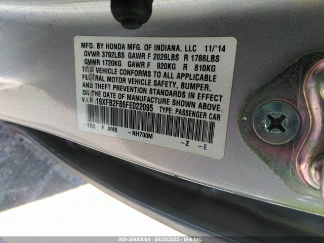 Honda Civic Sedan Ex 2015 19XFB2F86FE022095 Image 10