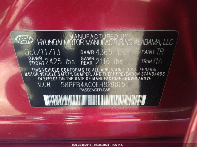 Hyundai SONATA GLS 2014 5NPEB4AC0EH829015 Image 9