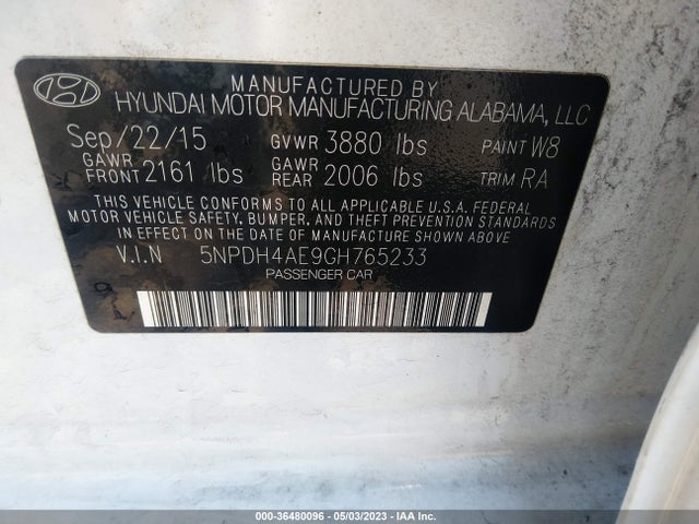 Hyundai ELANTRA SE 2016 5NPDH4AE9GH765233 Image 10