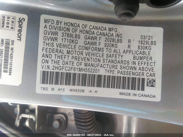 Honda Civic Sedan Lx 2021 2HGFC2F61MH552201 Image 10