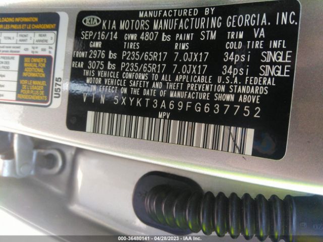 5XYKT3A69FG637752 KIA SORENTO LX