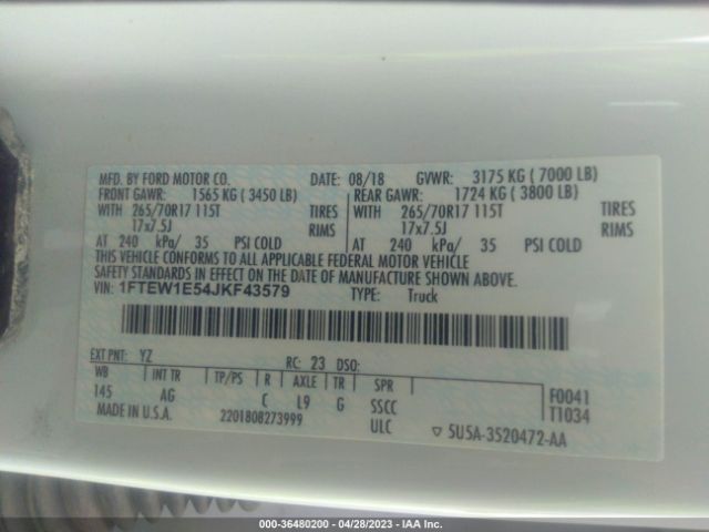 1FTEW1E54JKF43579 Ford F-150 Xl/xlt/lariat