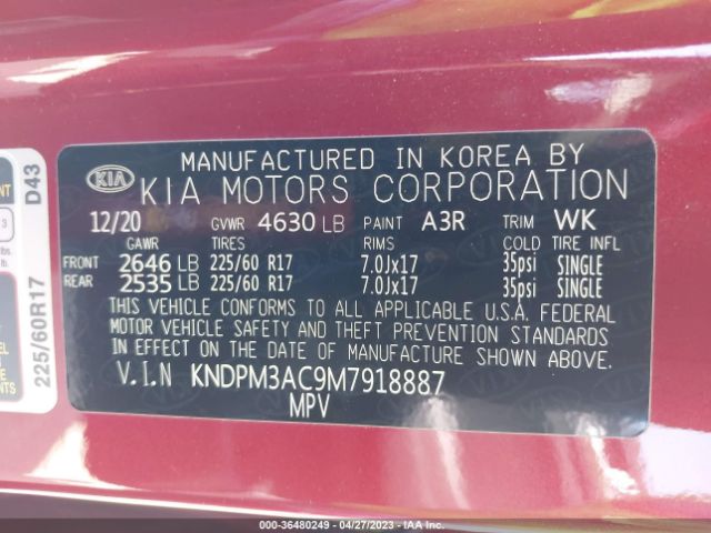KNDPM3AC9M7918887 KIA Sportage Lx