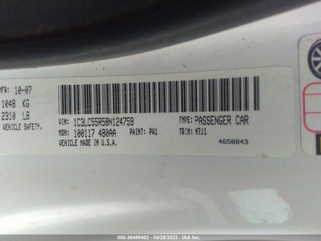 2008 CHRYSLER SEBRING TOURING VIN: 1C3LC55R58N124759