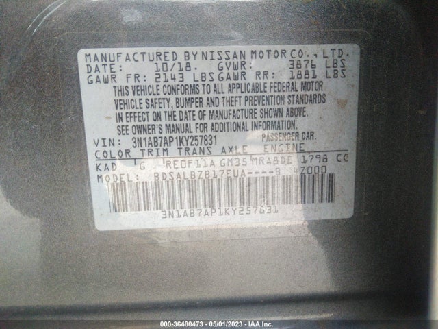 Nissan SENTRA S 2019 3N1AB7AP1KY257831 Image 11