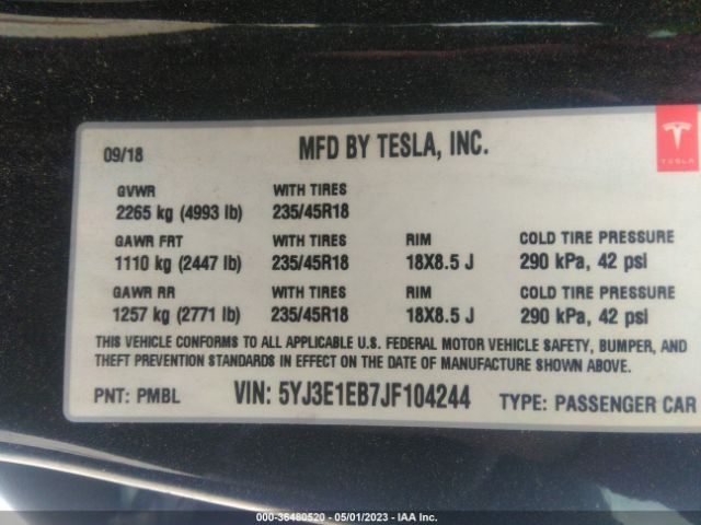 5YJ3E1EB7JF104244 Tesla Model 3 Long Range