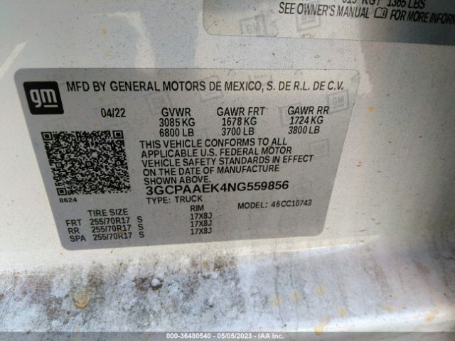 Chevrolet Silverado 1500 Work Truck 2022 3GCPAAEK4NG559856 Image 10